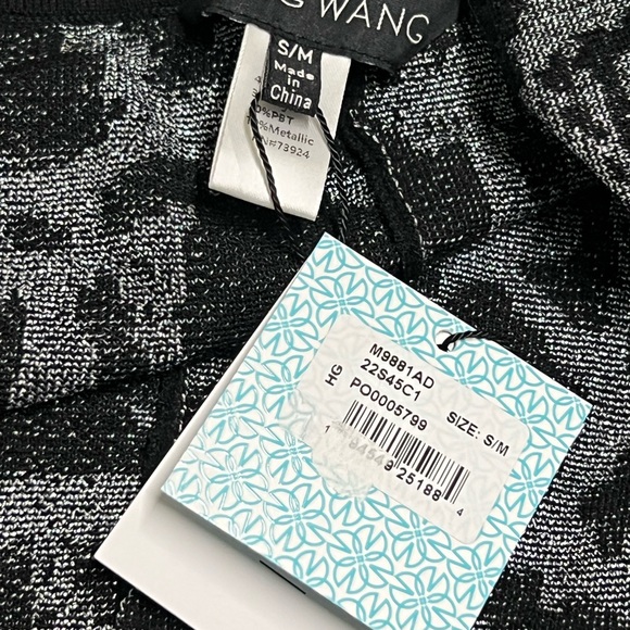 NWT Ming Wang Black Gray Metallic Jacquard Knit Shawl Collar Kimono Sleeve Open - Picture 4 of 8